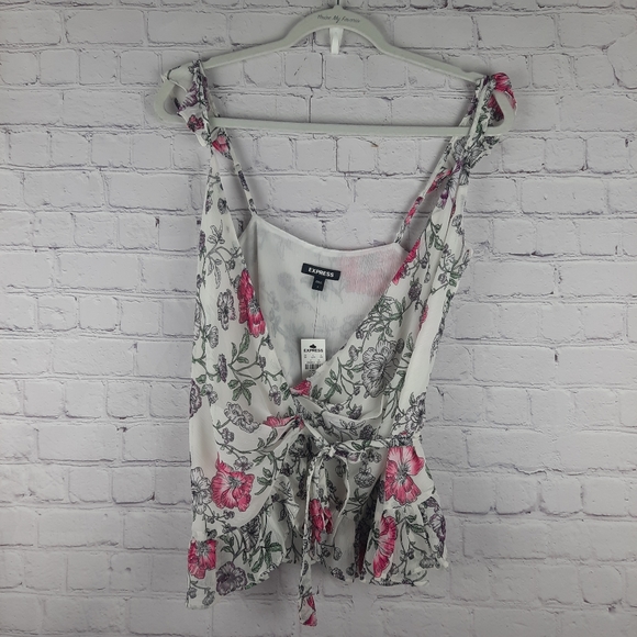 Express V Neck Sleeveless Floral Wrap Blouse Top - Picture 9 of 11